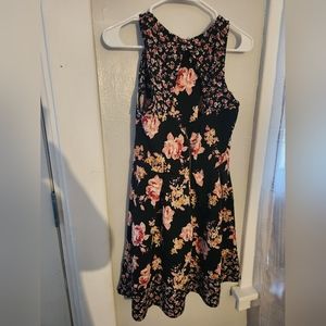 Black floral open back dress